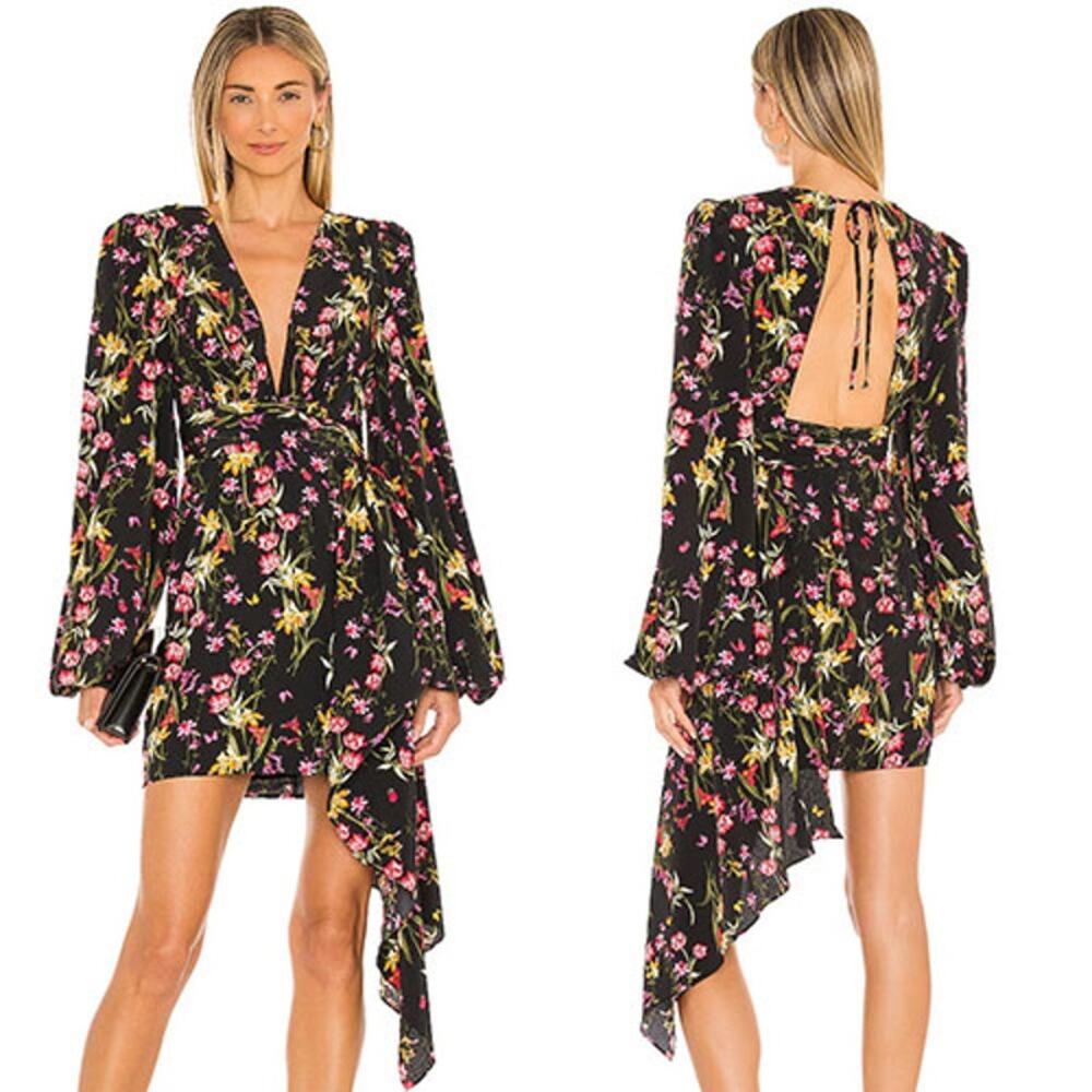 NWT Katie May Sleepless Nights Asymmetric Ruffled Mini Dress Black Coral